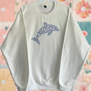 Dolphin Patchwork XL White Embroidered Sweatshirt